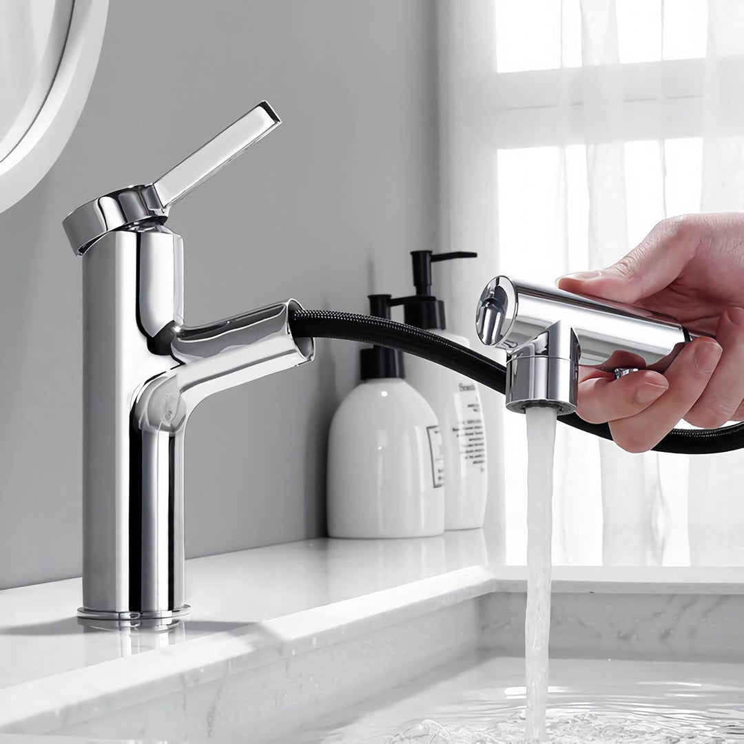 Wasserhahn Bad Ausziehbar, Ausziehbare Waschtischbatterie mit 2 Sprühmodi heiss und kalt Zweifach-Re