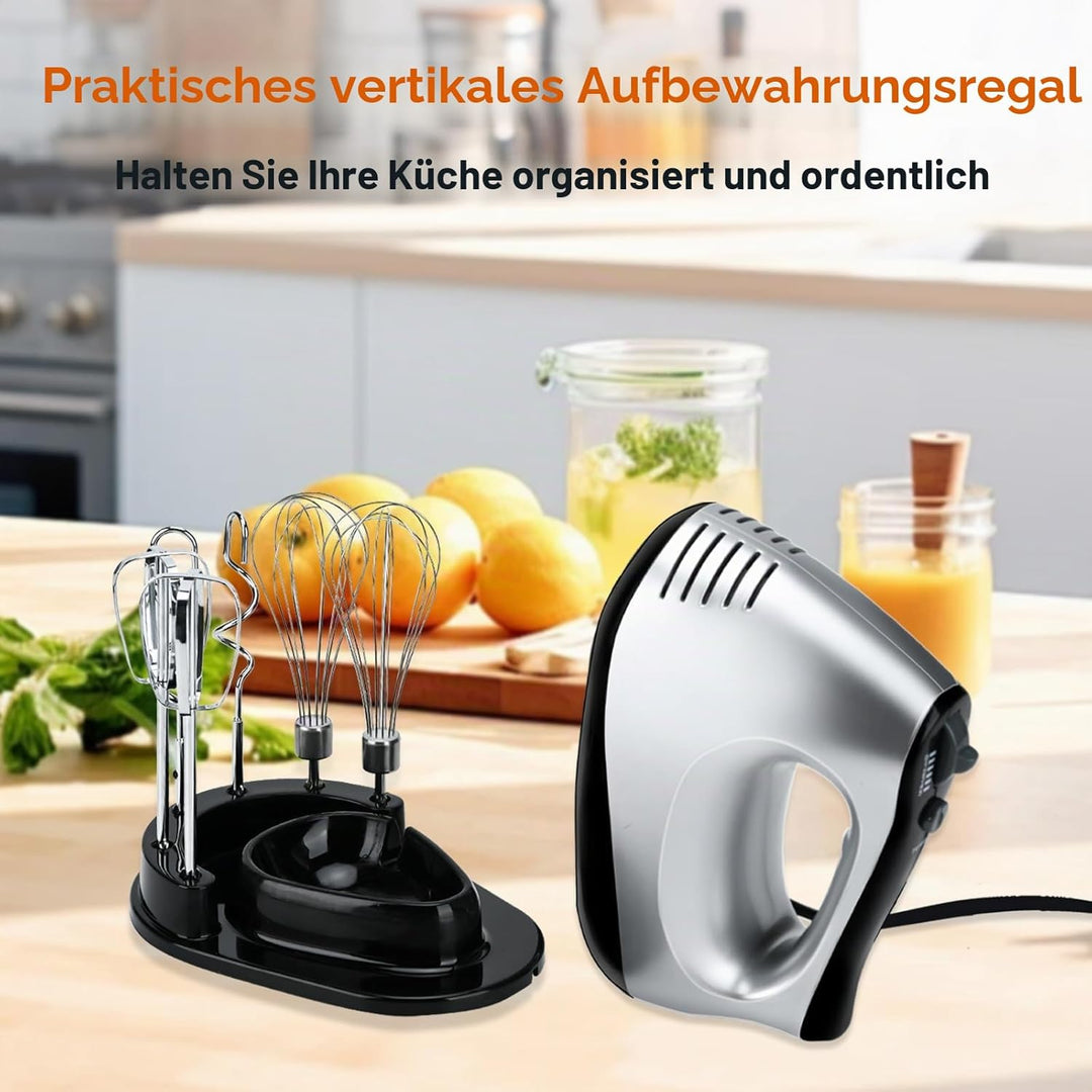 Lychee Elektrischer Schneebesen, Anti-Spritz Handbesen, 5 Geschwindigkeiten mit Turbo Taste, mit Auf