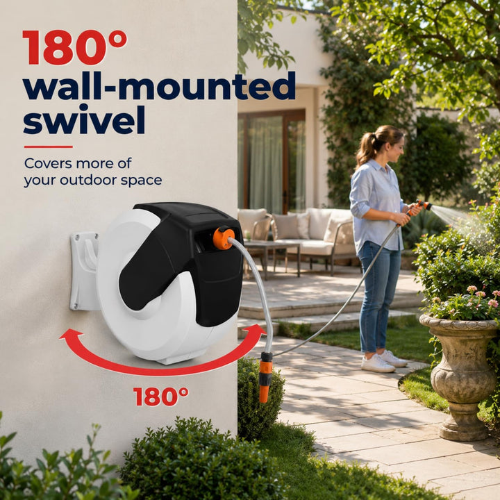 Home It® Schlauchbox 35m | Schlauchaufroller Schlauchbox mit 180° Drehung | PVC Gartenschlauch, Auto