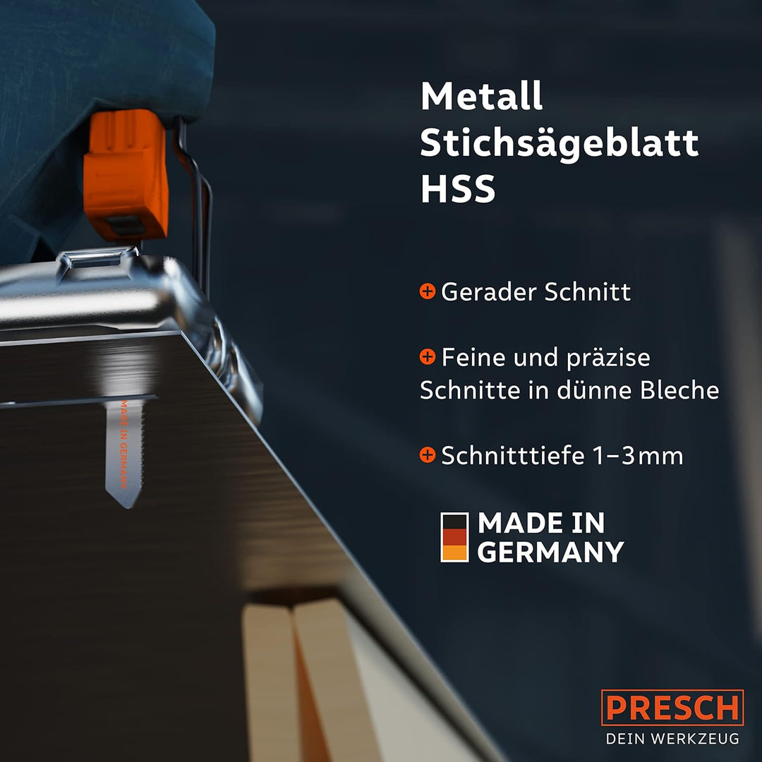 Presch Stichsägeblätter Metall 10 Stk. (Feiner Schnitt) - Präzise Schnitte in dünne Bleche (1-3mm) -