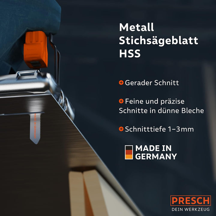 Presch Stichsägeblätter Metall 10 Stk. (Feiner Schnitt) - Präzise Schnitte in dünne Bleche (1-3mm) -