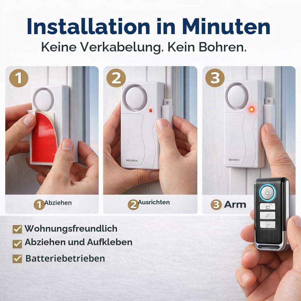 HENDUN Kabelloser Türalarm mit Fernbedienung, Fenster-Alarm, Sicherheitssensor, Pool-Alarm für Kinde