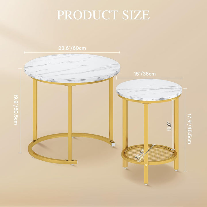 YITAHOME Couchtisch 2er Set Rund, Wohnzimmertisch Modern mit Stauraum, Beistelltisch 2er Set Stapelb