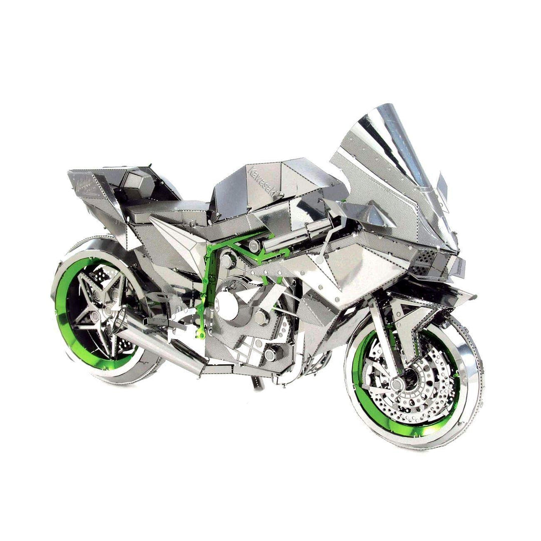 Fascinations ICX021 - Metal Earth ICONX 502904 - Kawasaki Ninja H2R (Silber/Grün), lasergeschnittene
