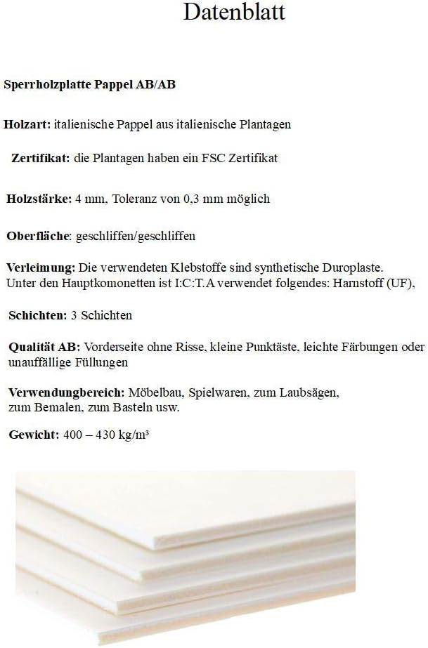 Hagspiel Laubsägeholz, 10 Stk. Sperrholz, Sperrholzplatten, Pappel 4 mm DIN A4 Qualität AB/AB, Laubs