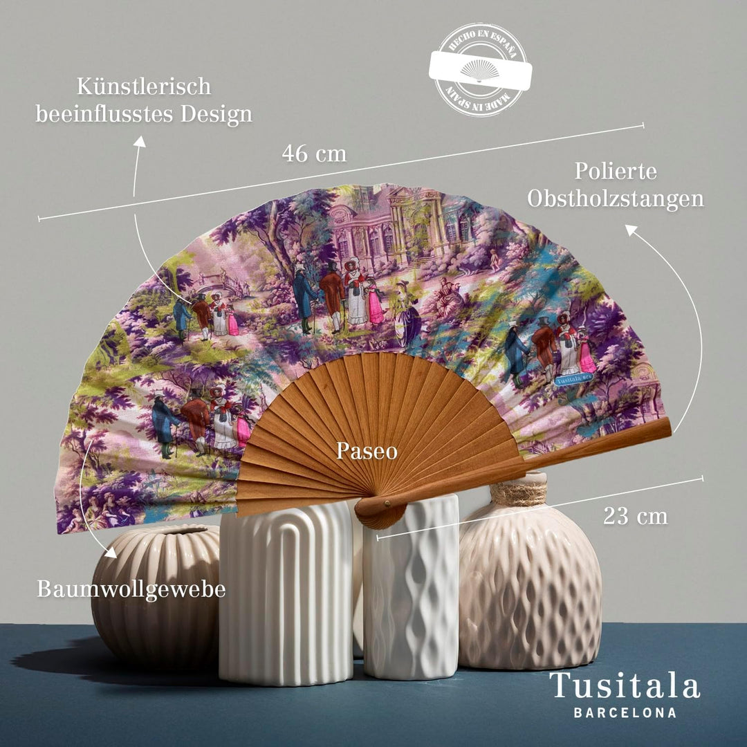 Tusitala Barcelona Venus Handfächer – Aus Holz und Baumwolle - 100% spanisches Handwerk - Inklusive