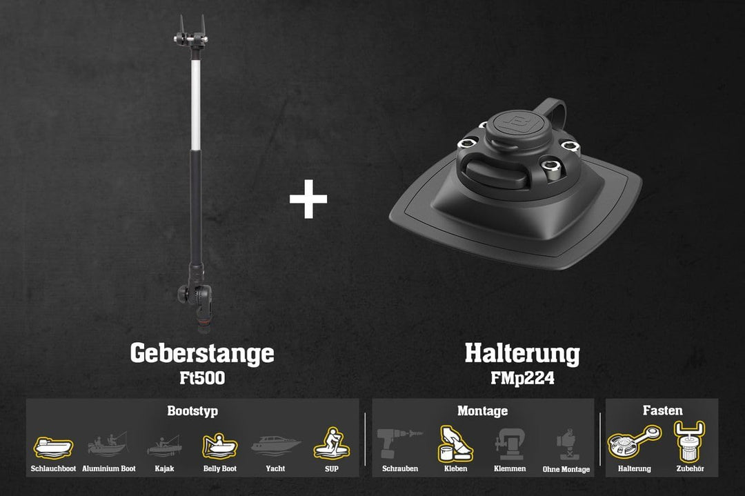 Set: Fasten Teleskop Geberstange + Halterung [PVC Basis] (110x110 mm) Boot