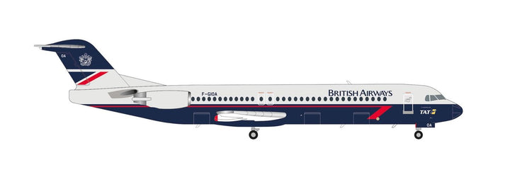herpa Modellflugzeug British Airways (TAT) Fokker 100 – F-GIOA, Miniatur im Massstab 1:200, Sammlers
