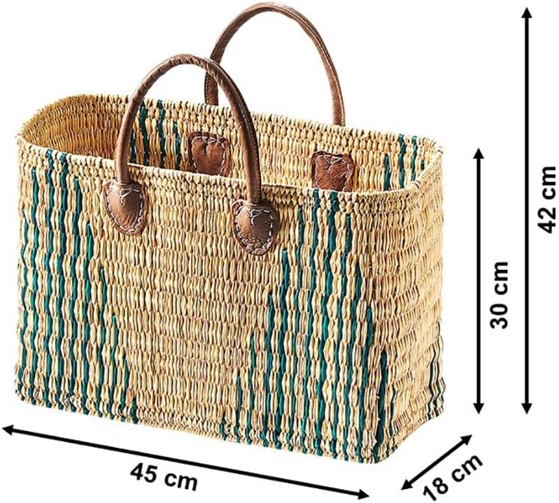 Kobolo Tasche Seegrastasche Korbtasche- Stripes - Lederhenkel - grünes Muster