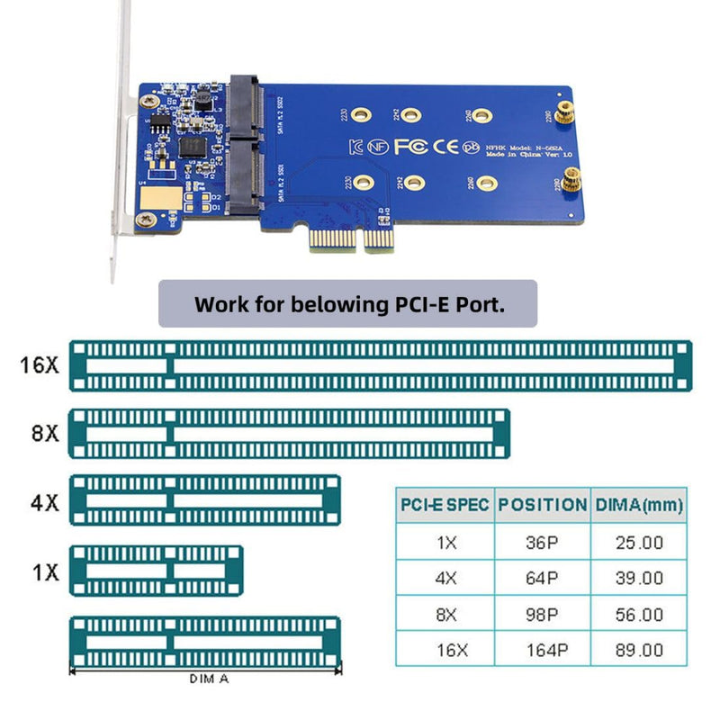 chenyang SATA SSD auf PCI-E x1 Adapter,Dual SATA NGFF Key B+M SSD auf PCI-E x1 Motherboard Adapter J