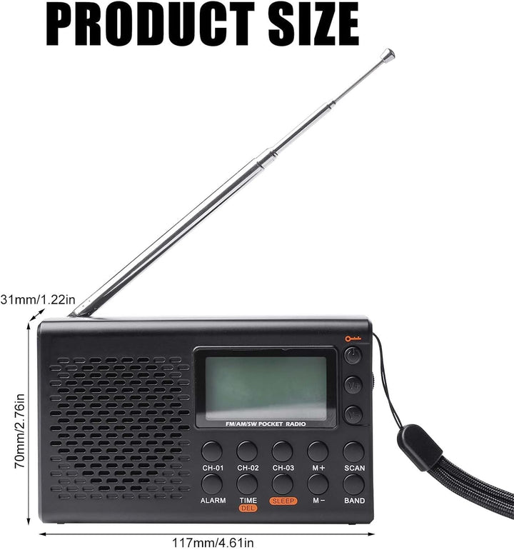 Tragbares Radio AM/FM/SW Kofferradio, Netz & Batteriebetrieb LED-Display mit Bestem Empfang Eingebau