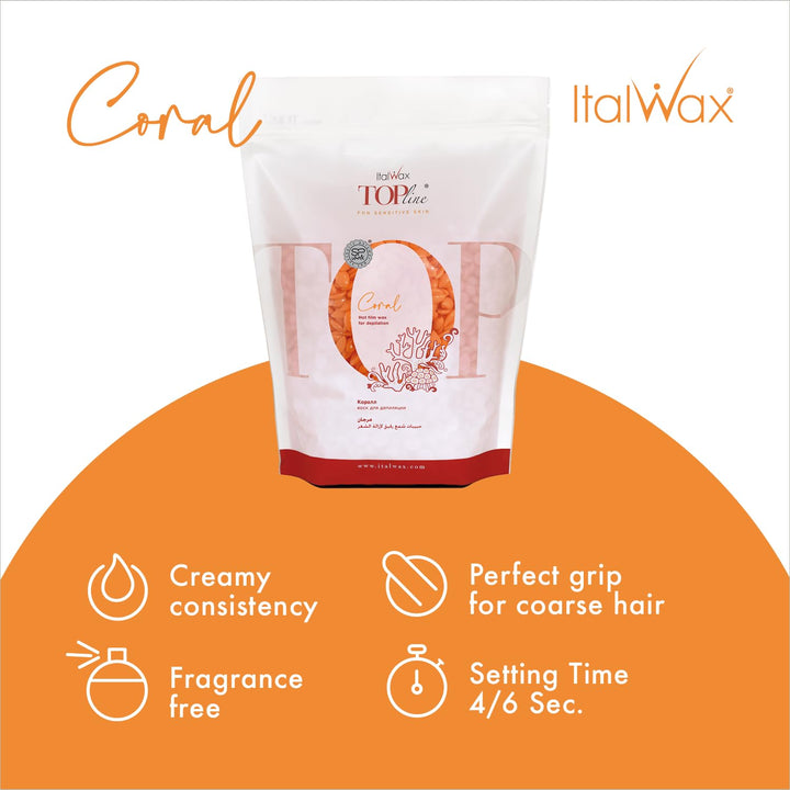 Italwax Top Line Coral - 450g - Waxing Perlen für Haarentfernung – Duftlos - Synthetische Formulieru