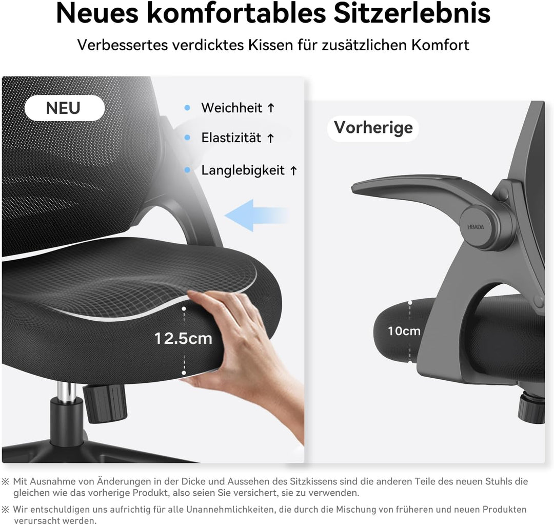 Hbada Bürostuhl Ergonomischer Schreibtischstuhl Arbeitsstuhl Drehstuhl mit klappbaren Armlehnen Mesh
