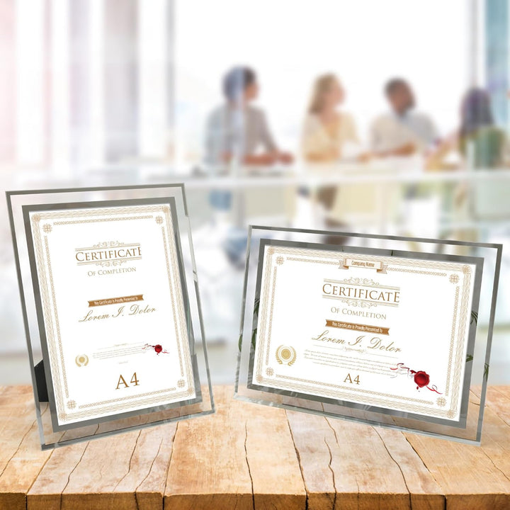 Hoikwo 4er-Set Bilderrahmen DIN A4 Glas – Fotorahmen Silber für Zertifikate, Diplome, Familienfotos