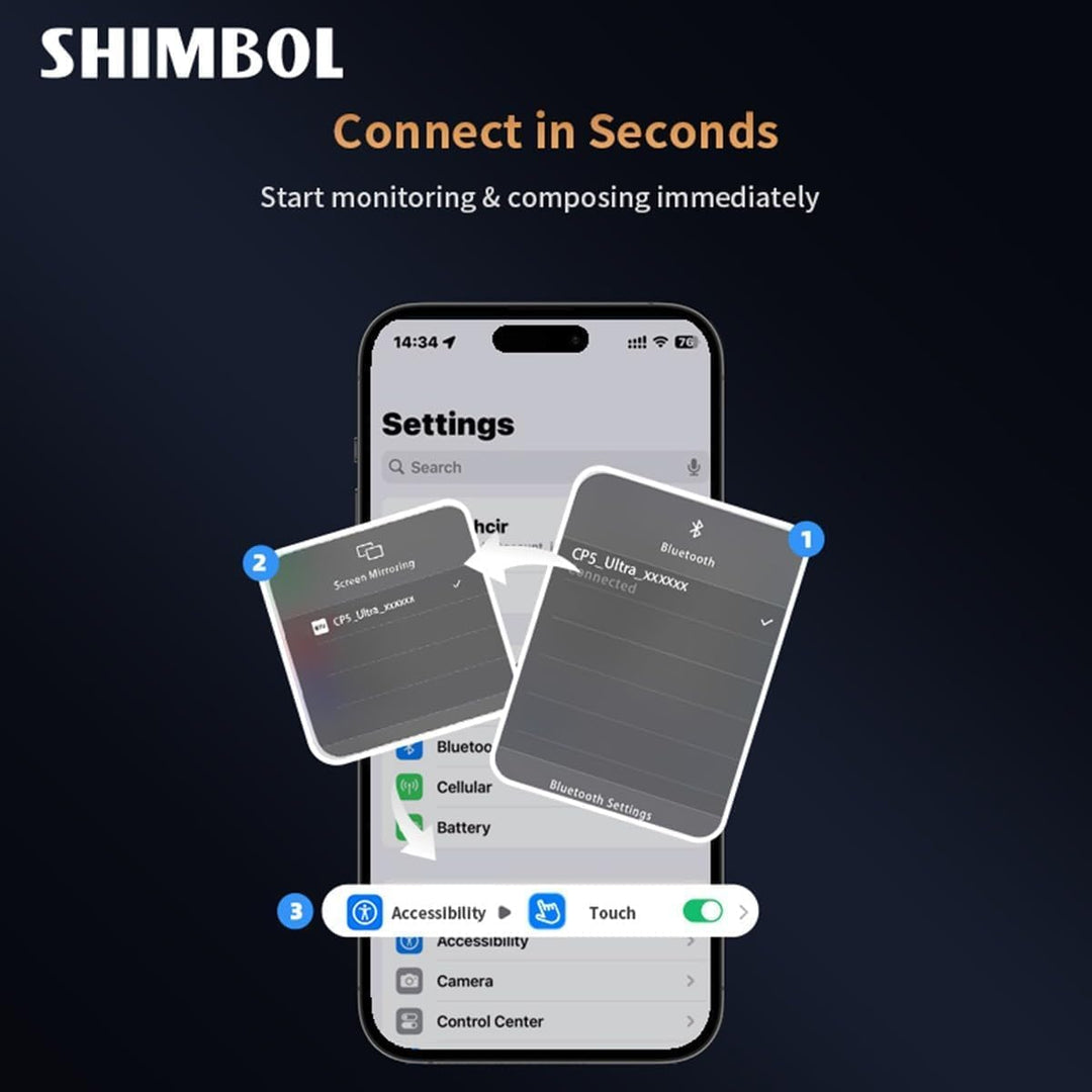 Shimbol CP5 Ultra, 5‘’ 1080P Full Touch HD Telefon Vlog Selfie Monitor Screen für iPhone & Android -