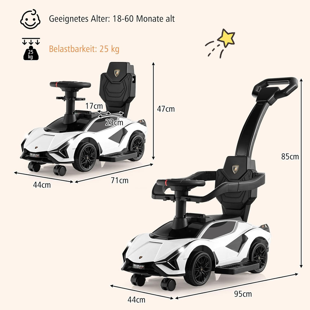 COSTWAY 3-in-1 Lamborghini Rutschauto, Schiebauto mit Scheinwerfern & Musik & Stauraum, Rutschfahrze