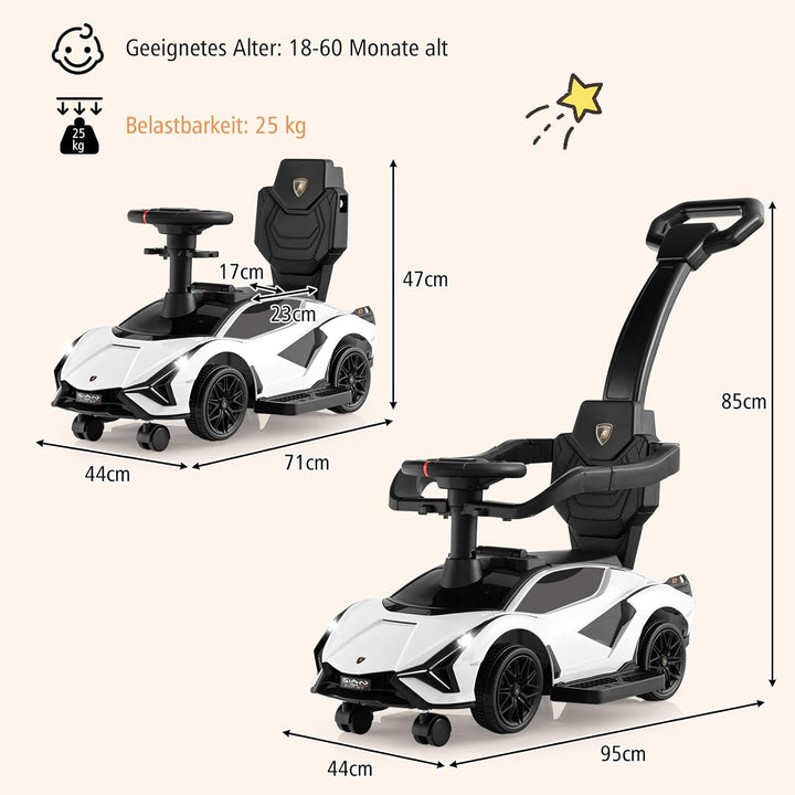 COSTWAY 3-in-1 Lamborghini Rutschauto, Schiebauto mit Scheinwerfern & Musik & Stauraum, Rutschfahrze