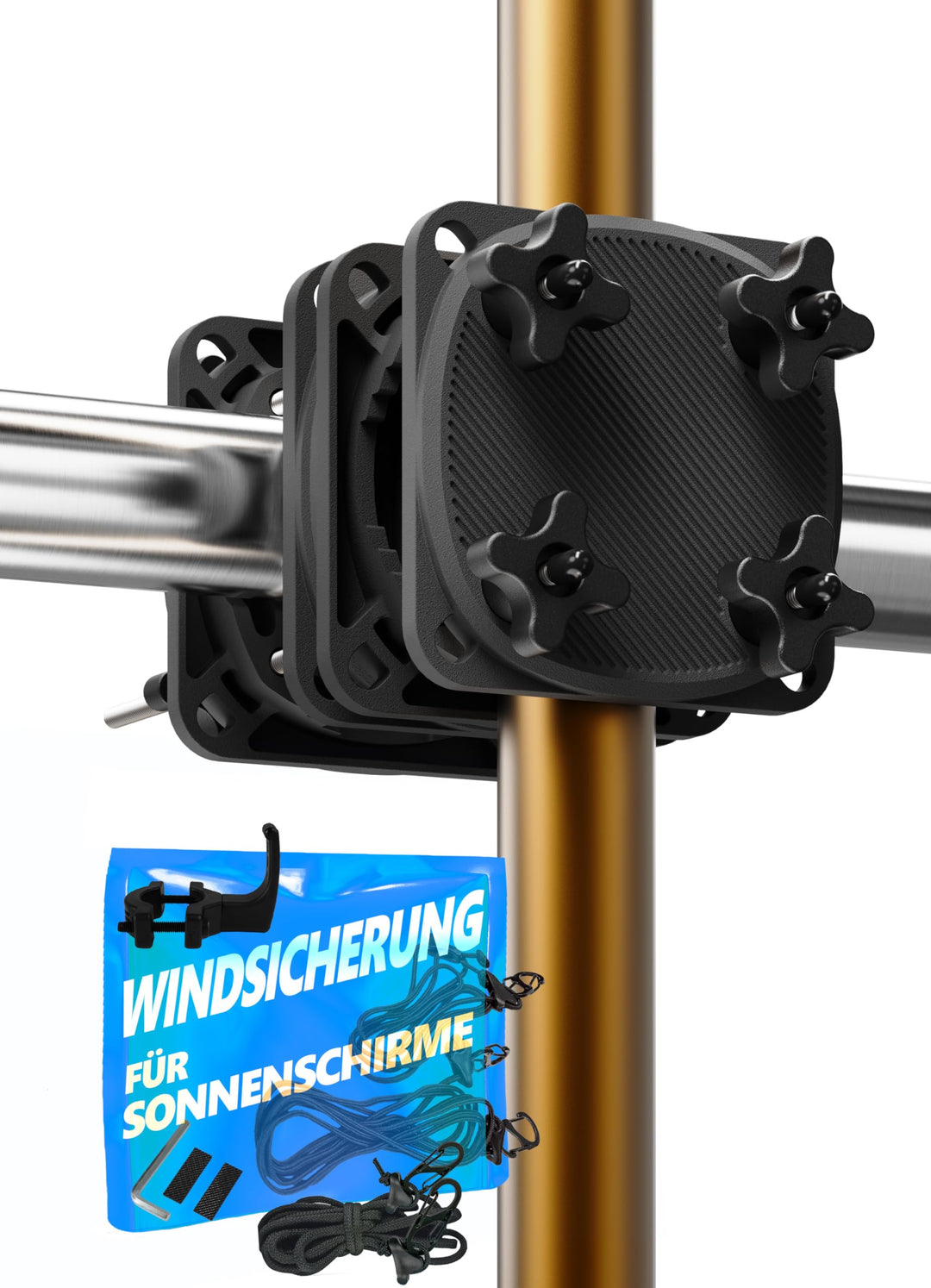4smile Sonnenschirmhalter Balkongeländer SunnyGuy 2.0 in Schwarz + Windsicherung für Sonnenschirme -