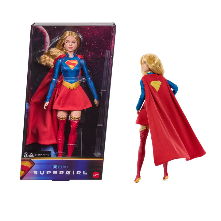 Barbie Signature DC Supergirl Modepuppe, Blond mit Superheldinnen-Kostüm und Cape, Sammlerpuppe in p