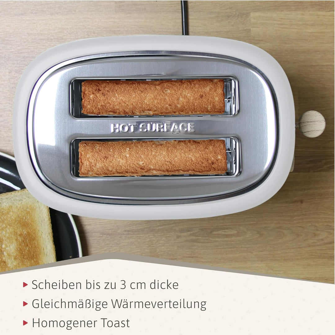 briebe Nordic Set Toaster 2 Scheiben Breite Schlitze mit Brötchenaufsatz, 6 Toast Stufen + Wasserkoc