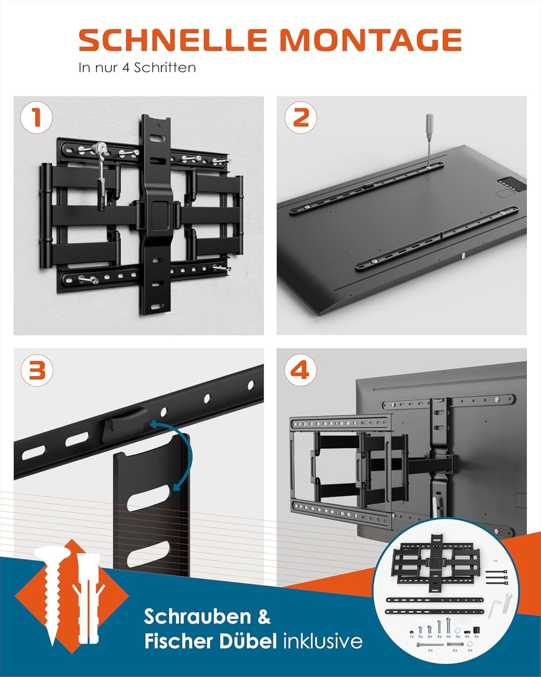 Xantron Slim Fit TV Wandhalterung Schwenkbar inkl. Zubehör - nur 27mm Wand-Abstand - 43-90 Zoll &amp; VE