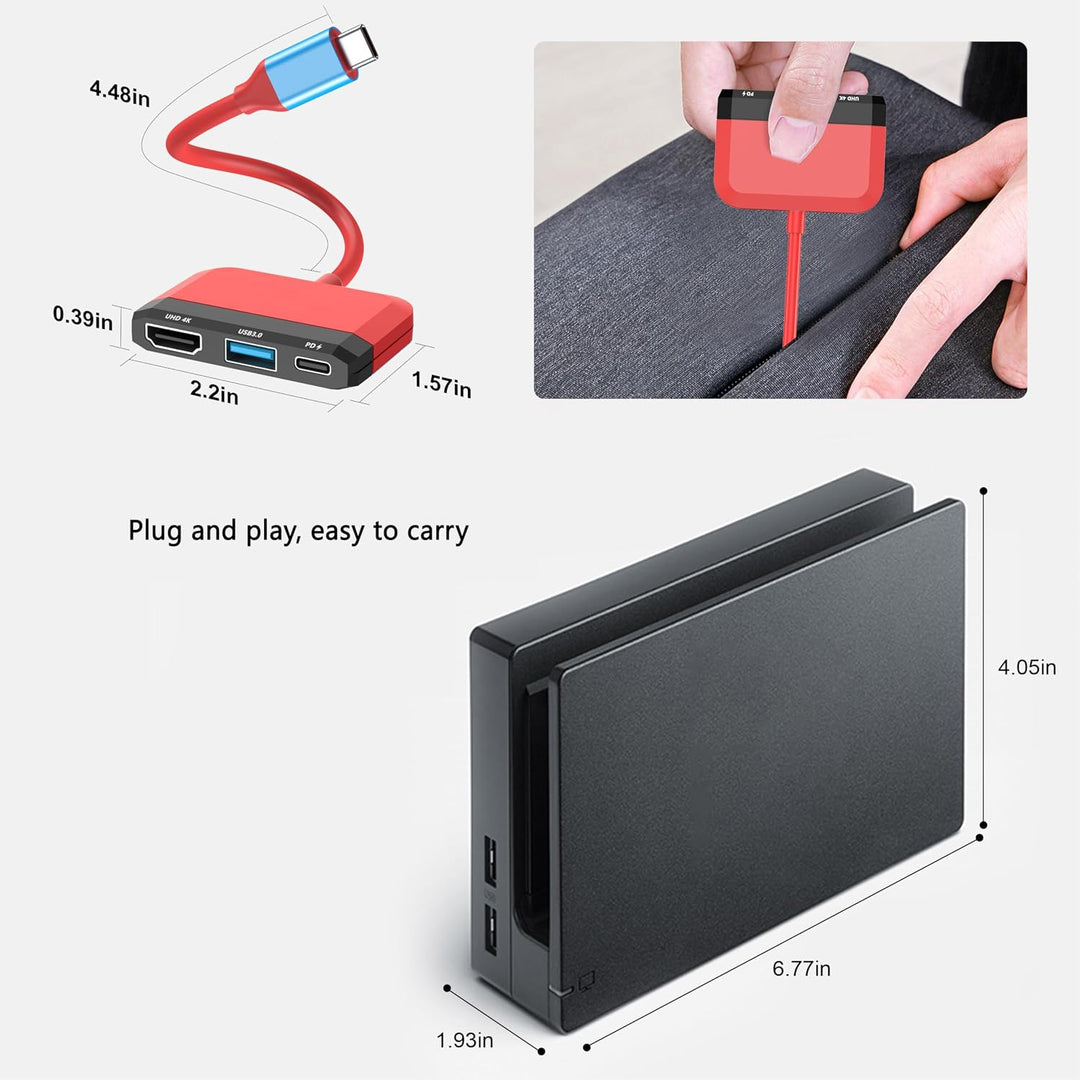 Switch Dock für Nintendo Switch/OLED Switch, 3-in-1 Mini Switch TV Dock mit 4K HDMI USB 3.0 Port USB