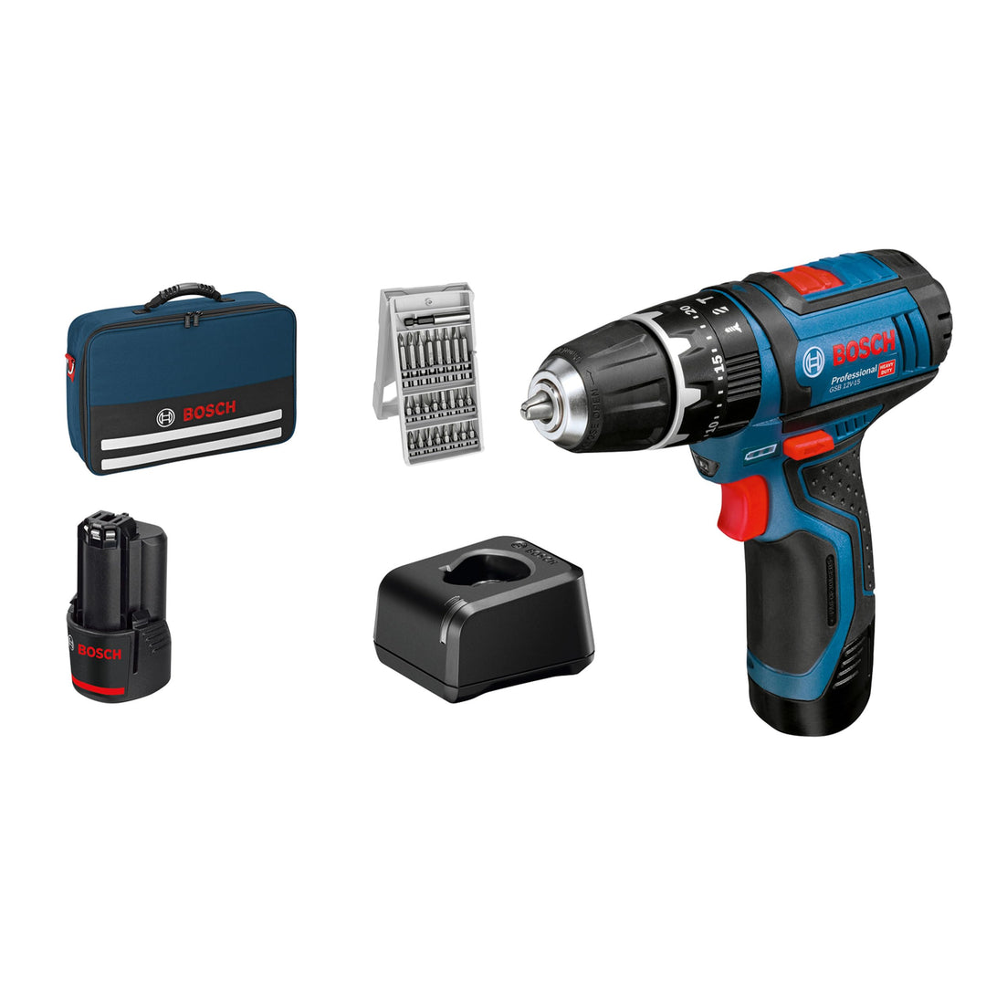 Bosch Professional 12V System Akku Schlagbohrschrauber GSB 12V-15 (inkl. 2x 2.0Ah Akku, Ladegerät GA