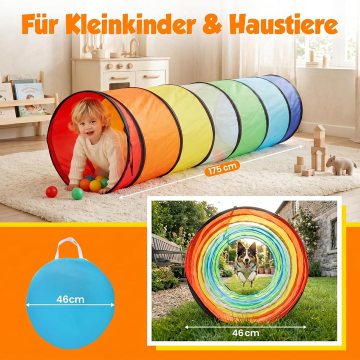 Wilwolfer Tunnel für Kinder - Spielzelt für Draussen mit Mesh-Seiten - 180cm Tunnel für Kinder motor