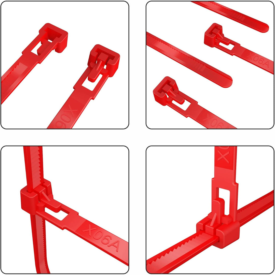 intervisio Kabelbinder Wiederverschliessbar, 540mm x 7,6mm, rot, Extra Lang, 100 Stück, Wiederlösbar