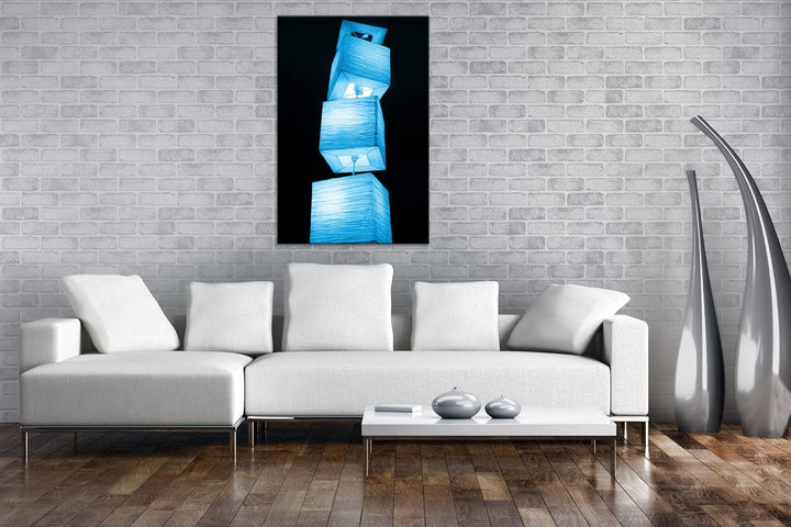 deyoli leuchtende Lampenreihe Format 80x60 Effekt: Monocrome Blau als Leinwandbild, Motiv fertig ger