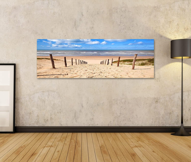 Bild auf Leinwand Weg zum Sandstrand Nordsee Wandbild Poster Kunstdruck Bilder Format: 120x40cm - Pa