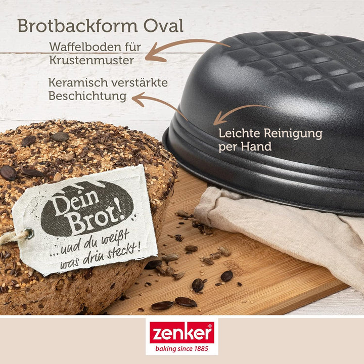 Zenker Brotform oval BLACK METALLIC, Brotbackform & Pollerbrot-Springform – Runde Brotform als Zubeh