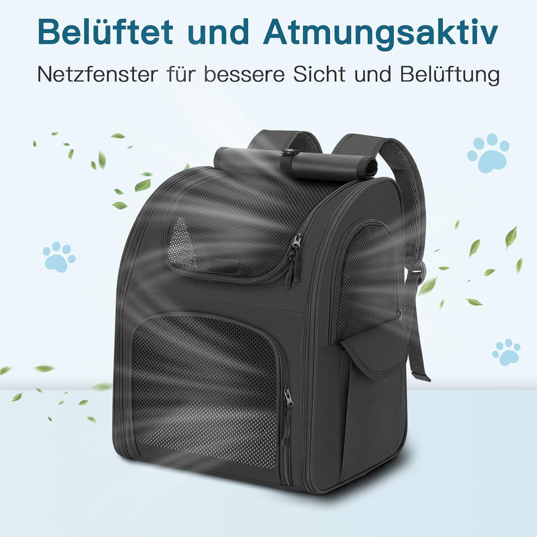 Hunderucksack bis 10kg, Haustier Rucksack mit Netzfenster, Faltbare Katzenrucksack Hunde Rucksack, A