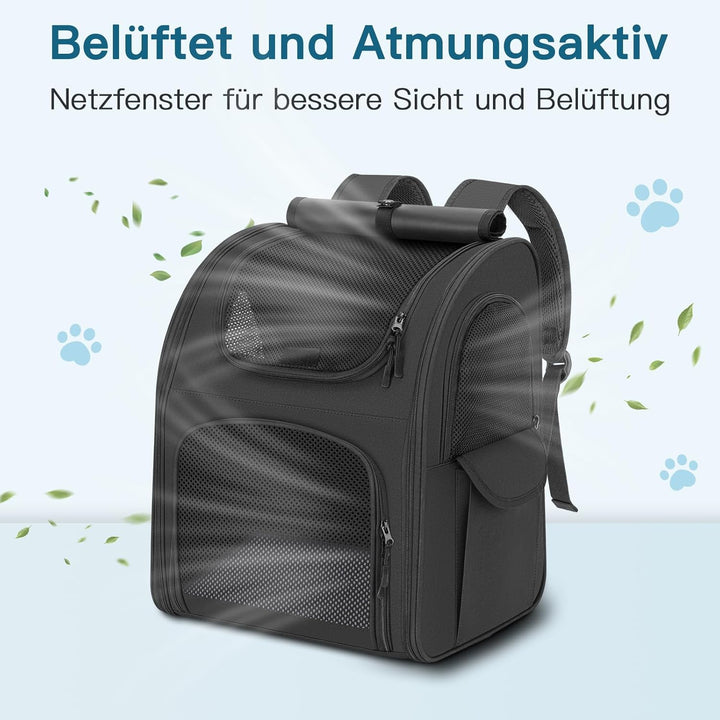 Hunderucksack bis 10kg, Haustier Rucksack mit Netzfenster, Faltbare Katzenrucksack Hunde Rucksack, A
