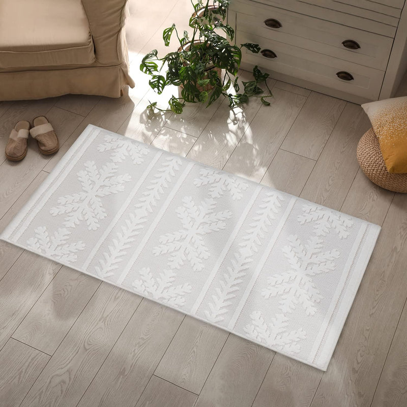 payé Teppich Läufer - Creme Ethno - 60x110cm - Boho Deko Teppiche für Balkon Terrasse Garten - Indoo