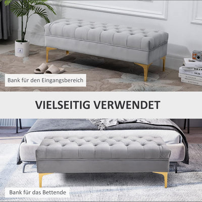 HOMCOM Sitzbank, Bettbank, Schuhbank mit erhöhten Beine, Schlafzimmer, Samt Hellgrau 118 x 45 x 42 c