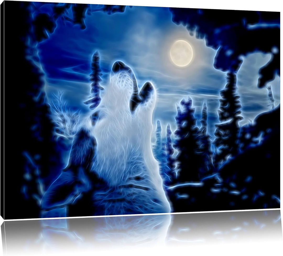 Pixxprint Heulender Wolf im Mondlicht als Leinwandbild/Grösse: 100x70 / Wandbild/Kunstdruck/fertig b