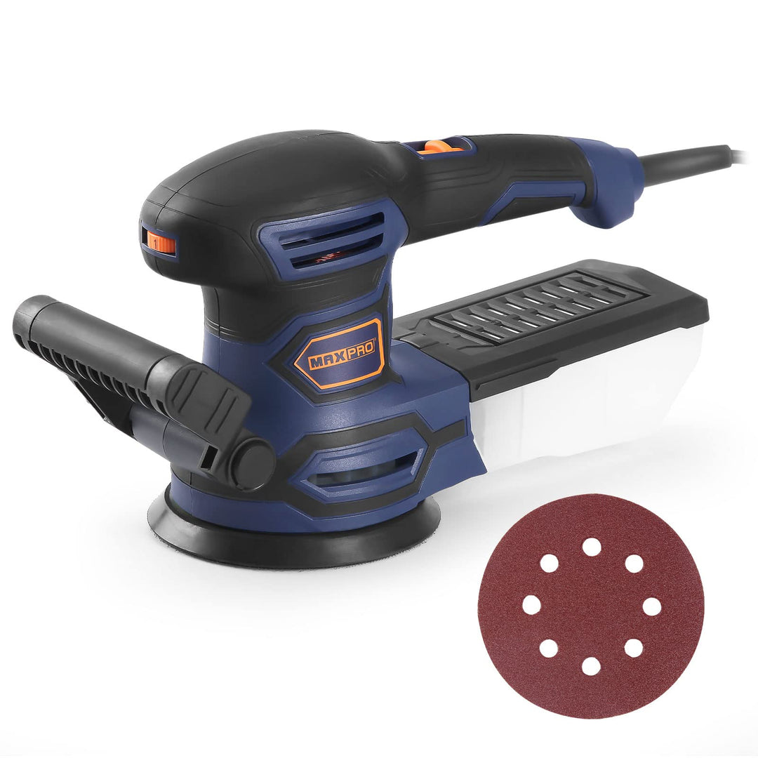 Exzenterschleifer, MAXPRO 450W Schleifmaschine 13000 r/min 125 mm, 6 Geschwindigkeiten, 3m Kabel, Or