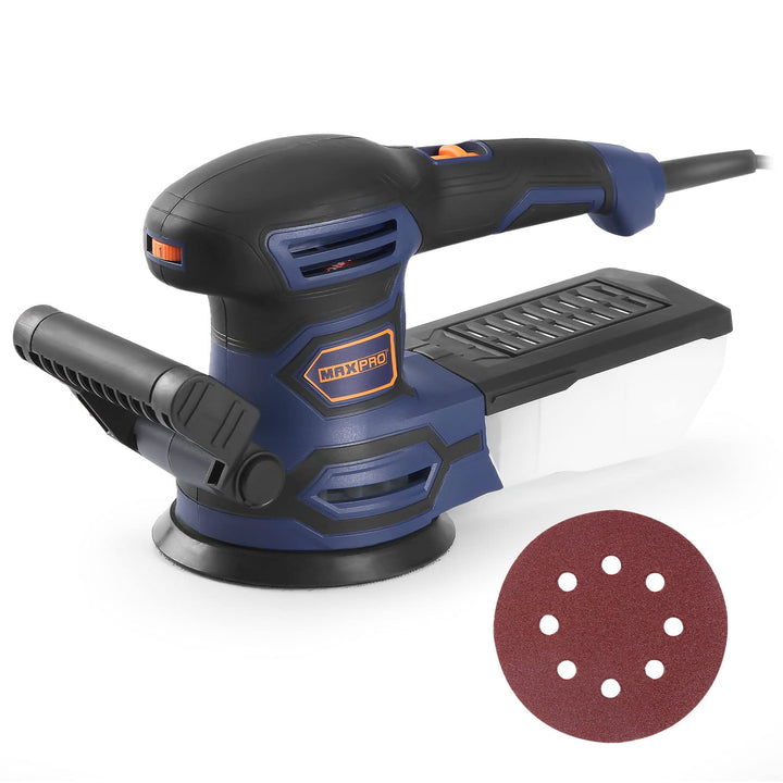 Exzenterschleifer, MAXPRO 450W Schleifmaschine 13000 r/min 125 mm, 6 Geschwindigkeiten, 3m Kabel, Or