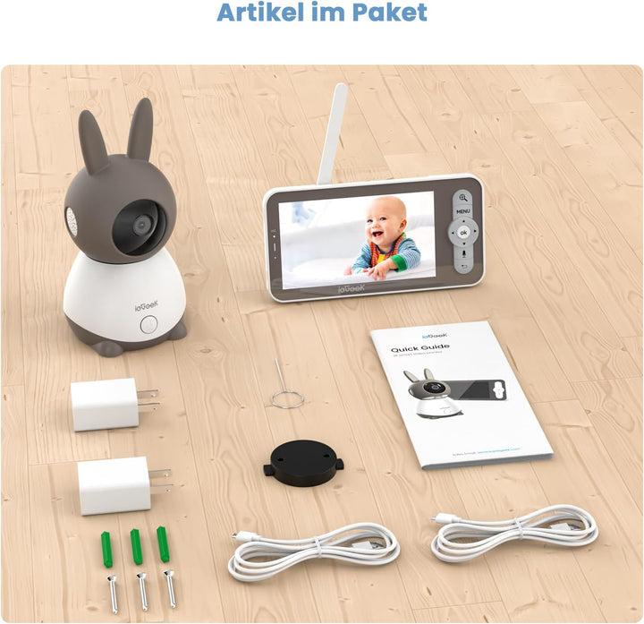 ieGeek Babyphone mit Kamera 2K 3MP, 5 Zoll WLAN Video-Babyfon mit PTZ 360°, automatischer Verfolgung