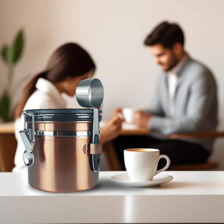 Generisch Stainless Steel Coffee Canister 1000ml – Airtight Copper Design with CO₂ Valve, Date Track