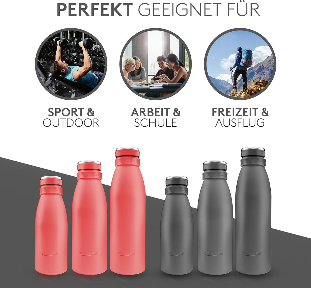Vezato Trinkflasche Edelstahl - BPA-freie Isolierflasche 500 ml - Auslaufsichere Wasserflasche mit d
