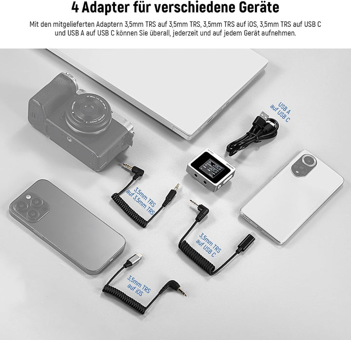 NEEWER CM31 Kabelloses Lavalier Mikrofon mit 8GB Speicher 24H Batterie 14H Aufnahme 820ft Reichweite