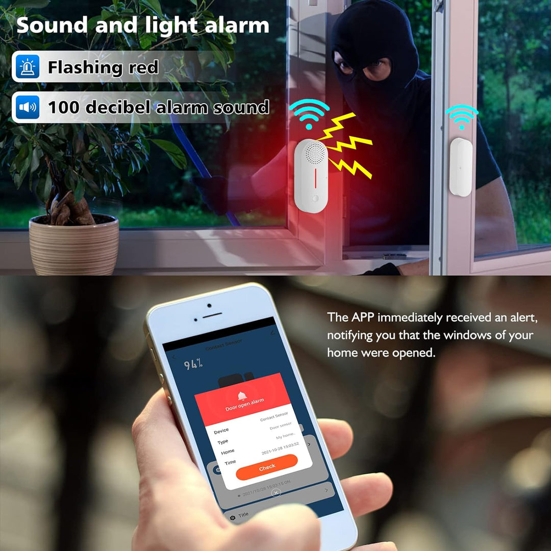 WiFi Smart Türsensor, drahtloser Türfenster Sensor Alarm, Mini Kontaktsensor für die Sicherheit zu H