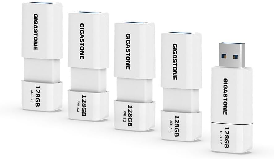 Gigastone Z60 128GB 5-Pack USB 3.2 Gen1 Flash Drive, R/W 120/60MB/s Ultra High Speed Pen Drive, Capl