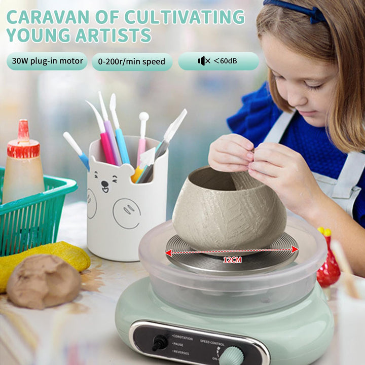 Mini-Töpferscheibe,200R/min Elektrisch Töpferscheiben,12cm Drehteller Tonmaschine mit 8 Stück Bildha