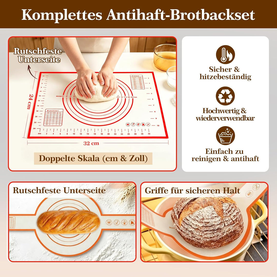 Sauerteig Starter Set mit Gärkörbchen, Brot Backen Zubehör Komplettset, Sauerteig Zubehör für perfek