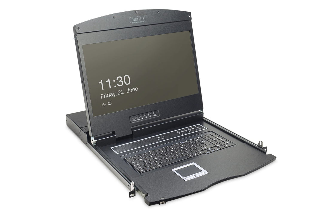DIGITUS 19" KVM Konsole mit 19" TFT Display (16:9), DE-Tastatur-Layout, KVM Switch mit 8 VGA Ports,
