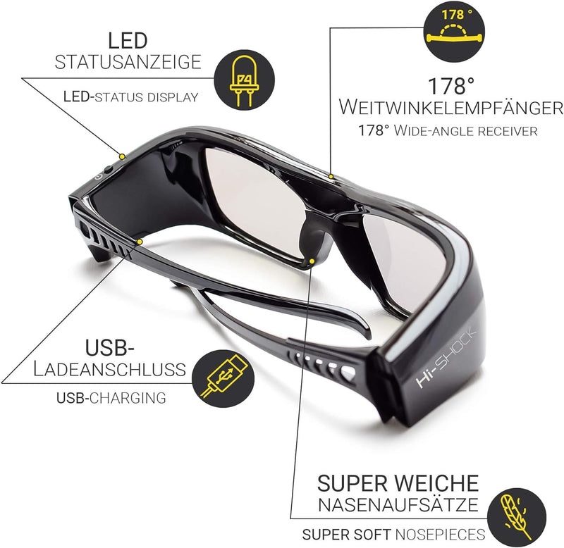 Hi-Shock BT/RF Pro Black Diamond | Bluetooth 3D Brille für 3DTV & 3D-RF Beamer von Sony, Epson, Jvc,