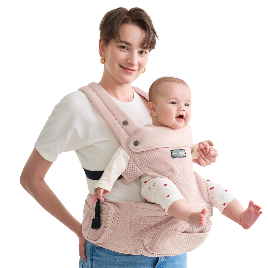 Momcozy Babytrage mit Hüftkissen, 2-in-1 Verstellbare &amp; Abnehmbare Babytrage bis 20kg, Atmungsaktive